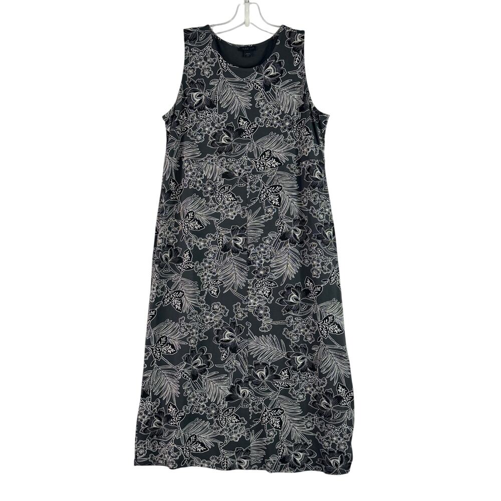 J Jill Wearever Collection Sleeveless Printed Midi Dress Gray Black PETITE Med